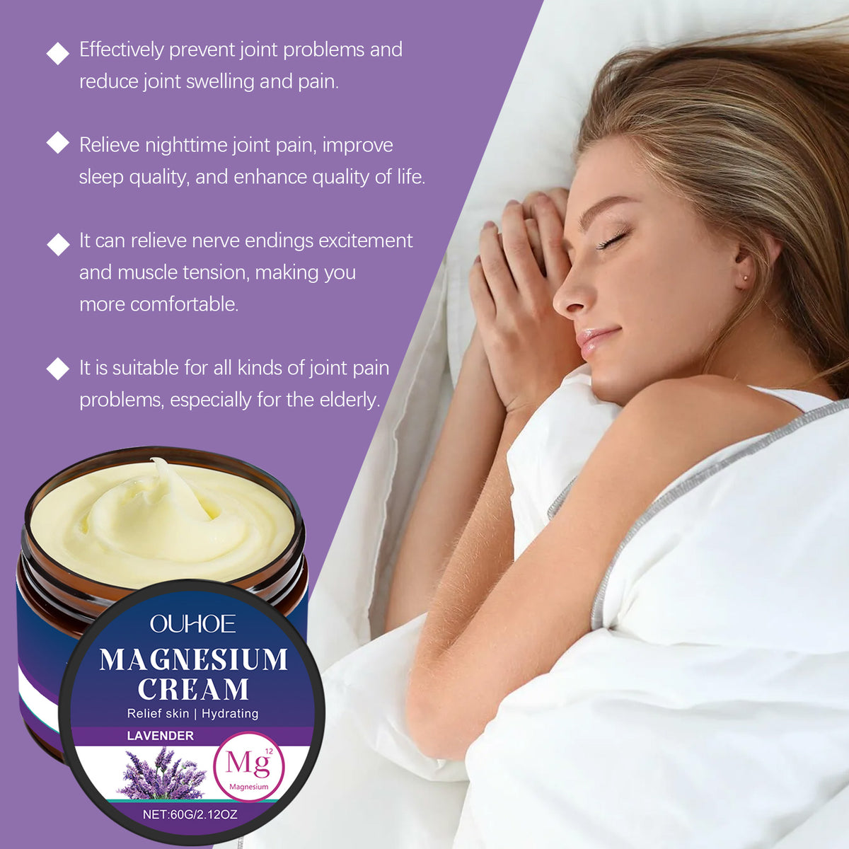 OUHOE Magnesium Body Cream – Lavender & Coconut Oil Soothing Formula